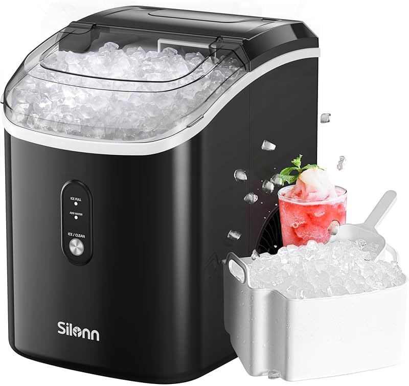 Nugget Ice Maker Countertop, Silonn Chewable Pellet Ice Machine with Self-Cleanin Function, 36lbs/24H Portable Ice Makers for Home Kitchen Officce, Black - Product Image