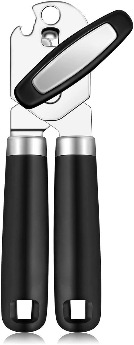Rainspire Upgraded Can Opener Manual with Bottle Opener Smooth Edge Cut, Can Opener Heavy Duty, Comfortable Soft Handle, Built-in Bottle Opener, Black - Product Image