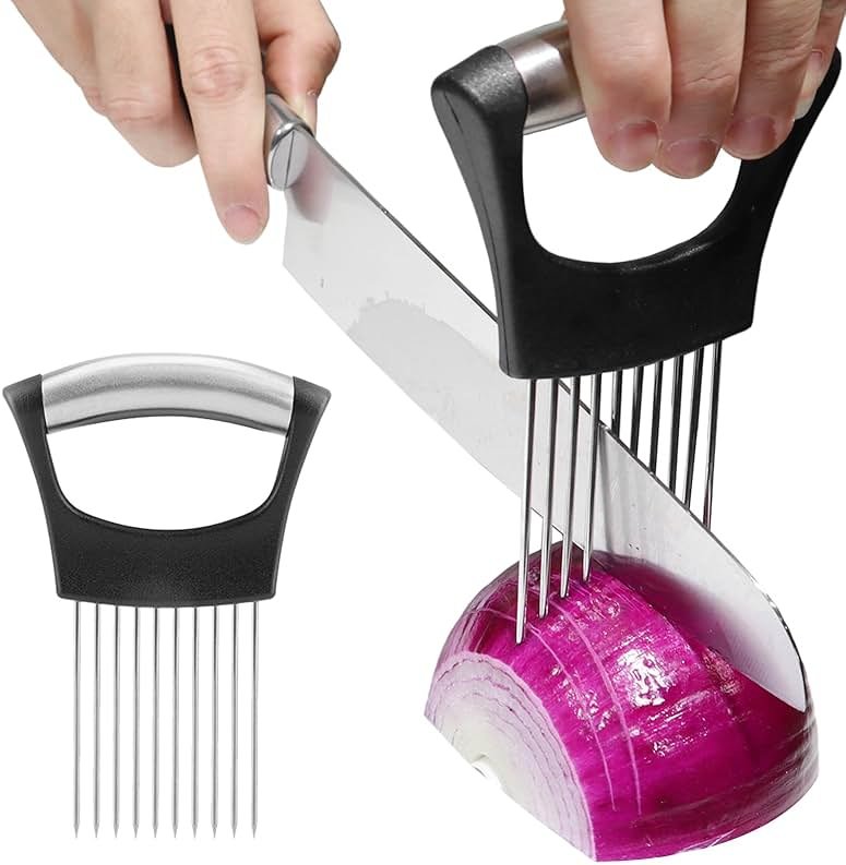 JAYVAR Onion Holder for Slicing,304 Stainless Steel Onion Slice Holder with 10 Long Needles,Onions Cutter Vegetable Chopper,Onions Chopper Tool,Food Slicing Guide for Neat Slicing,Tomato Potato Cutter - Product Image