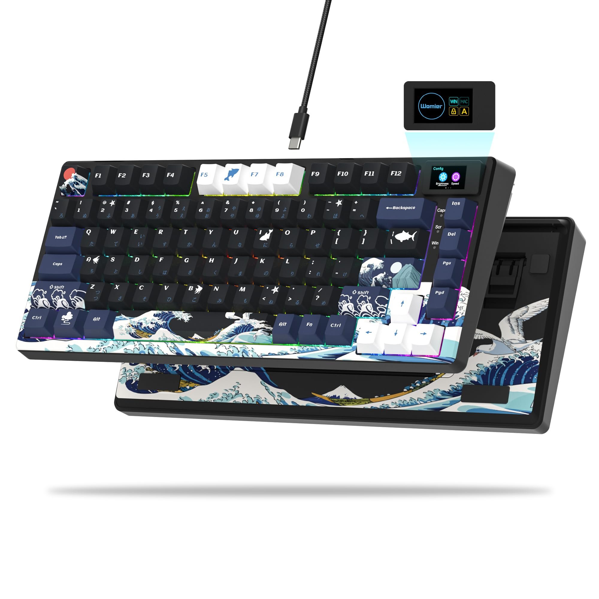 Womier S-K80 75% Keyboard with Color Multimedia Display Mechanical Gaming Keyboard, Wired Hot Swappable Gasket Mount RGB Custom Key Board, Pre-lubed Stabilizer for Mac/Win, Black Kanagawa - Product Image
