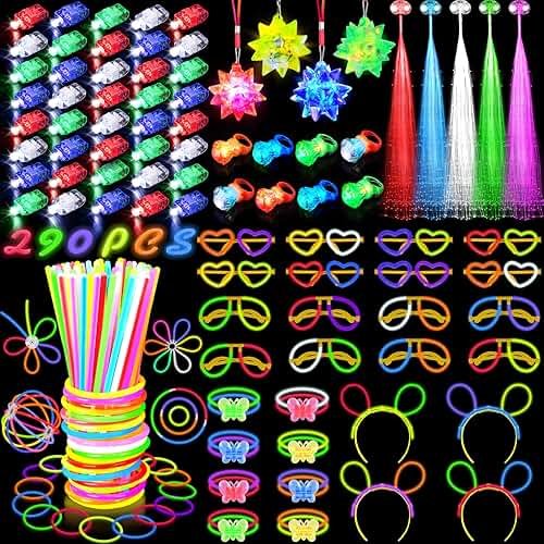 Glow in the Dark Party Supplies for Kids Adults, Light Up Party Favors with 57 LED Light Up Toys, 100 Glow Sticks Bulk DIY Glow Necklaces Glasses Bracelets Headband, Neon Party Supplies & Decorations - Product Image