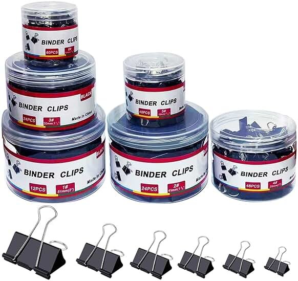 STOLCA 208 PCS Binder Clips Paper Clamps Assorted Sizes, Metal Paper Binder Clip, Black Binding Paperwork Clamp Bulk, Office Supplies for School Teachers - Product Image