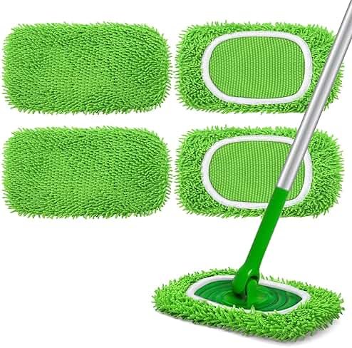 Yicotira Reusable Microfiber Mop Pads Compatible with Swiffer Sweeper- 4 Pack Dry Sweeping Cloths & Wet Mopping Cloths - Chenille Washable Wet Pads Refill for Mopping Floors (Mop is not Included) - Product Image