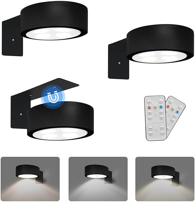 3-Pack Battery Operated Picture Light Magnetic Painting Light with 3 Lighting Modes,Remote and Dimmable Timer Art Display Light for Picture Artworking Frame Portrait,Wireless Wall Decor Puck Lights - Product Image
