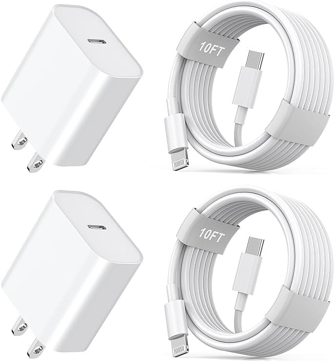 iPhone 11 12 13 14 Fast Charger,[MFi Certified] 2Pack 20W iPhone Charger Fast Block with 10FT USB-C to Lightning Cord for iPhone14 13 12 11 Xs Xr X 8 - Product Image
