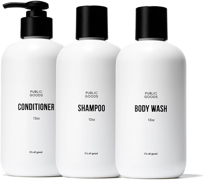 Public Goods Shower Essentials for Men and Women | Natural Shampoo, Conditioner & Body Wash | Made with Organic Essential Oils | Sulfate & Paraben Free | Vegan Friendly | 12 Fl Oz Bottles - Product Image