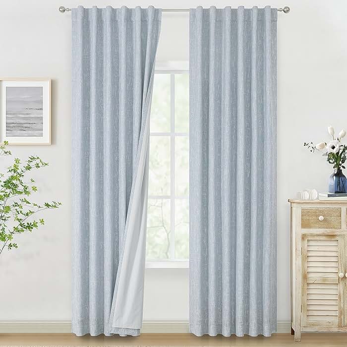 Vision Home Chambray Blue Full Blackout Curtains 84 inch for Bedroom Living Room Darkening Soundproof Window Panels Thermal Insulated Rod Pocket Back Tab Grayish Blue Drapes 2 Panels 50" Wx84 L - Product Image