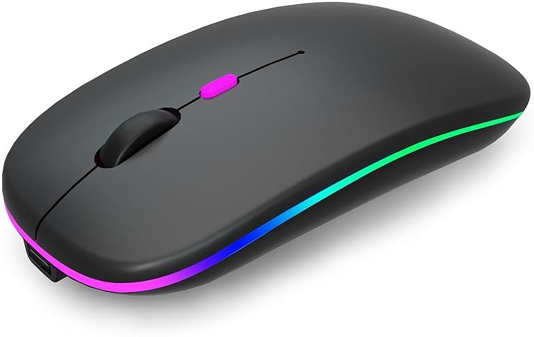 AIKOKOK Wireless Bluetooth Mouse, Rechargeable, Dual Mode Bluetooth 5.2 & 2.4G USB, LED Lights, Slim, Silent, Portable Computer Mouse for Laptop, PC, MacBook, iPad, Tablet (Black) - Product Image