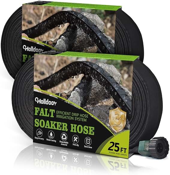 Holldoor Soaker Hose 25 ft 2-Pack, Flat Soaker Hose 50 ft for Garden Watering, Lightweight Drip Irrigation Hoses 50 ft for Soaking, Double Layer Sprinkler Watering Hose (25 ftx2) - Product Image