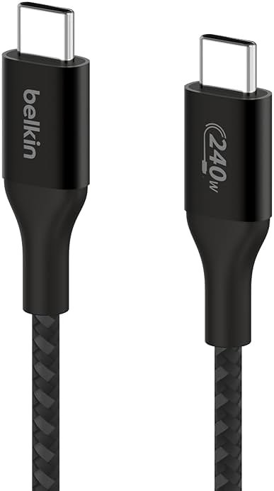 Belkin USB C to USB C Cable, 6.6ft, 240W - Type C Charger, iPhone Charger Cord, Fast Charging for iPhone 16, Galaxy S25, Pixel 9, MacBook, Chromebook, iPad Pro, Switch Steam Deck - Black - Product Image