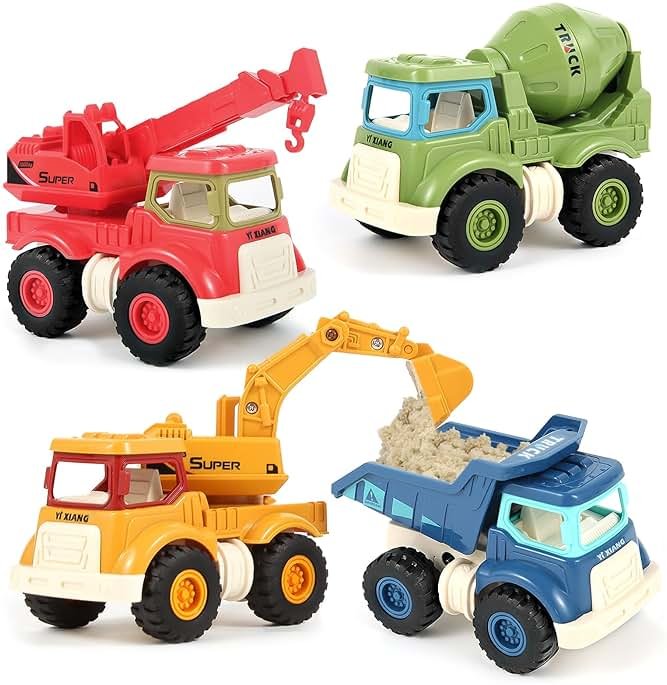 Olbyefly Construction Toys for 2 3 4 5 Years Old Boys Girls Kids Toddlers, Sandbox Excavator Toy Construction Truck Toys Vehicles Dump Crane Cement Mixer Truck, Christmas Birthday Gifts - Product Image