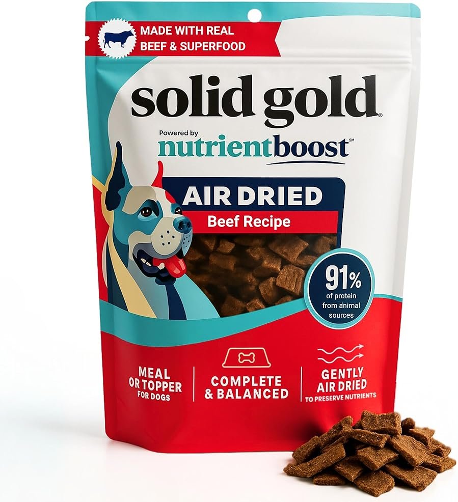Solid Gold Air Dried Dog Food Toppers for Dry Food - Healthy Dog Treats w/Real Beef & Superfoods - Serve as a Complete Meal, Topper or Treats - Supports Muscle Growth, Immunity & Digestion - 4oz - Product Image