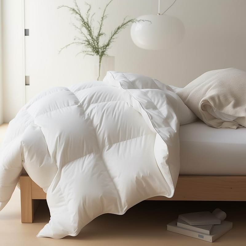 Maple&Stone Feather Down Comforter Queen Size All Season White Down Duvet Insert Ultra Soft 100% Cotton Cover Fluffy Queen Comforter 90 x 90 Inches - Product Image