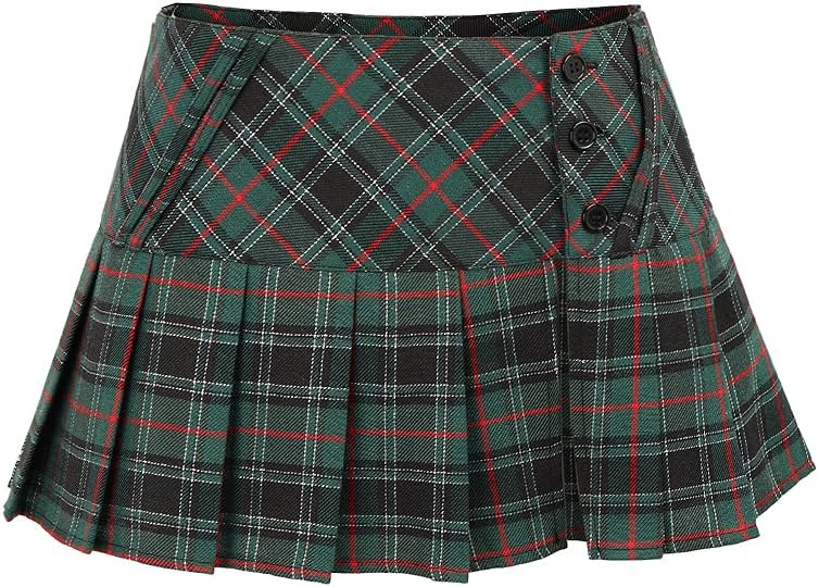FURPHI Mini Plaid Pleated Skirt Women's US Size Low Waist Slit Schoolgirl Uniform - Product Image