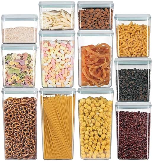 Cozey Daily Pop Containers with Lids - Stackable Airtight Food Storage, Kitchen Pantry Storage Containers for Snacks Candy Salt Herbs Spices BPA-Free (12PCS (1.2 + 2.0 + 2.7 + 3.3 Qt) * 3) - Product Image