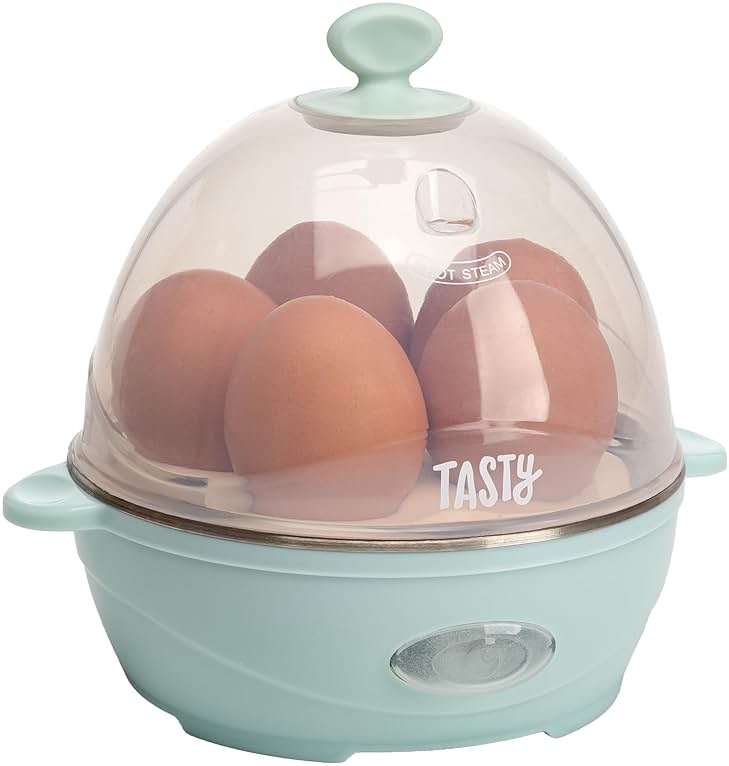 Tasty Mini Rapid Egg Cooker, 5-Egg Capacity for Perfect Hard Boiled Eggs or Omelets, Auto Shut Off, Aqua - Product Image