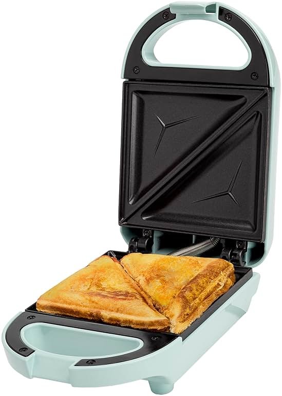 Tasty Mini Sandwich Maker, Makes Sandwiches, Paninis, Grilled Cheese, Desserts, Quick Results, Easy Cleanup, 600W, Aqua - Product Image