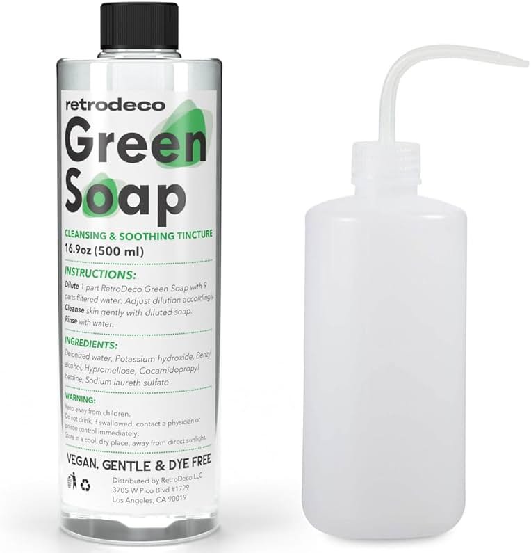 RetroDeco Ultra Concentrated 16.9oz Tincture of Green Tattoo Soap USP: Makes 1.3 Gallons of Green Soap with XL 16.9oz Squeeze Bottle - Product Image