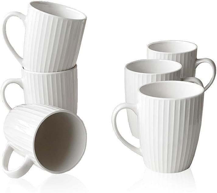 MIWARE 11 Ounce Porcelain Mugs, Set of 6 Coffee Mugs for Tea, Milk, Hot Cocoa, White - Product Image