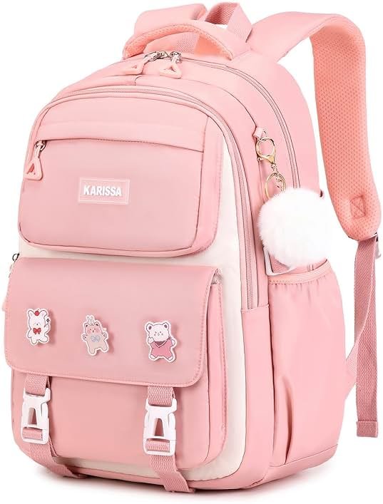 Girls Backpack, Kids Backpack for Girls with Anti-theft Back Pocket, Lightweight School Bookpack, Watrer Resistant, Bookbag for Elementary Primary School, Pink - Product Image