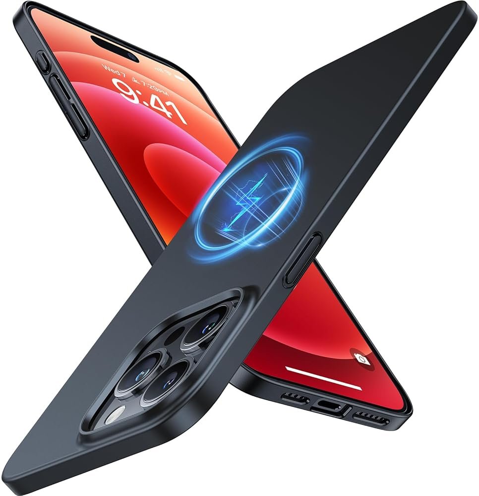 TORRAS Magnetic Slim-Fit for iPhone 15 Pro Max Case, Ultra-Thin 15 ProMax Phone Case Compatible with MagSafe, Lightweight Anti-Scratch Matte Hard iPhone 15 ProMax Case 6.7 inch OriginFit, Black - Product Image