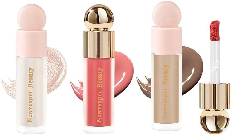 Liquid Contour,Liquid Highlighter, Blush with Face Brush Long Lasting Smooth Lightweight Smudge Proof Contour+ Blush+ Highlighter - Product Image