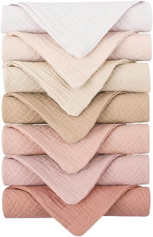 Konssy Baby Muslin Washcloths 7-Pack, 100% Cotton Baby Bath Washcloths, Soft & Absorbent Wash Cloths and Burp Cloths for Newborn Kids Girls & Boys, 11x11 inches - Product Image