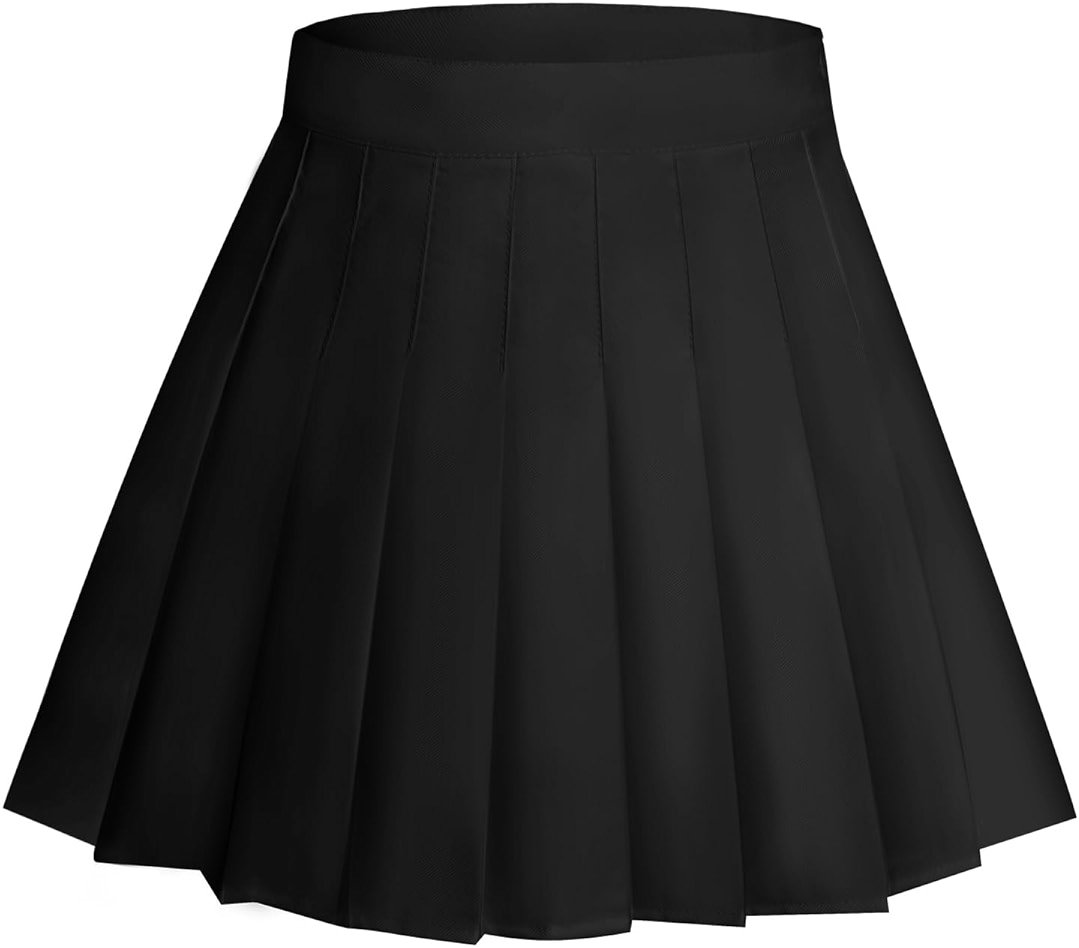 Rbenxia Womens Girl High Waisted Pleated Skirt A-Line Mini Skirt School Uniform Skater Tennis Skirts with Lining Shorts - Product Image