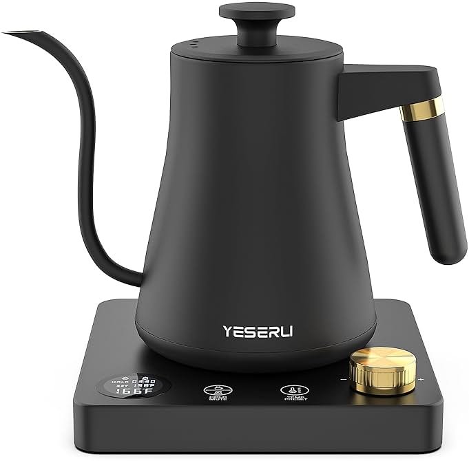 YESERLI 1200W Gooseneck Kettle with ±1℉ Temperature Control,Pour Over Electric Kettle for Coffee & Tea,Digital Display,4 Temp Preset,12H Keep Warm,100% Stainless Steel,Rapid Heating,1L,Matte Black - Product Image