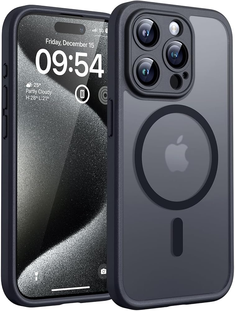 TOCOL Magnetic for iPhone 15 Pro Max Case, Upgraded Full Camera Protection, Compatible with Magsafe, Drop Protection, Translucent Matte Back Bumper Phone Cover 6.7-Inch（Black） - Product Image