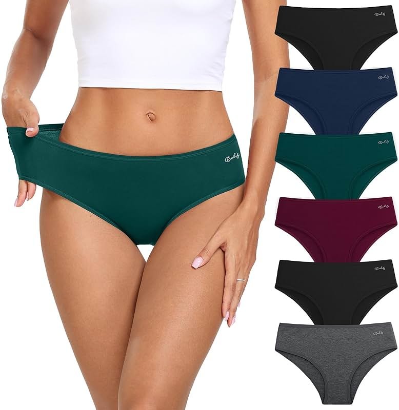 coskefy Women's Underwear Cotton Hipster Panties Low Rise Briefs Soft Strench Breathable Ladies Bikini Underwear 6 Pack - Product Image
