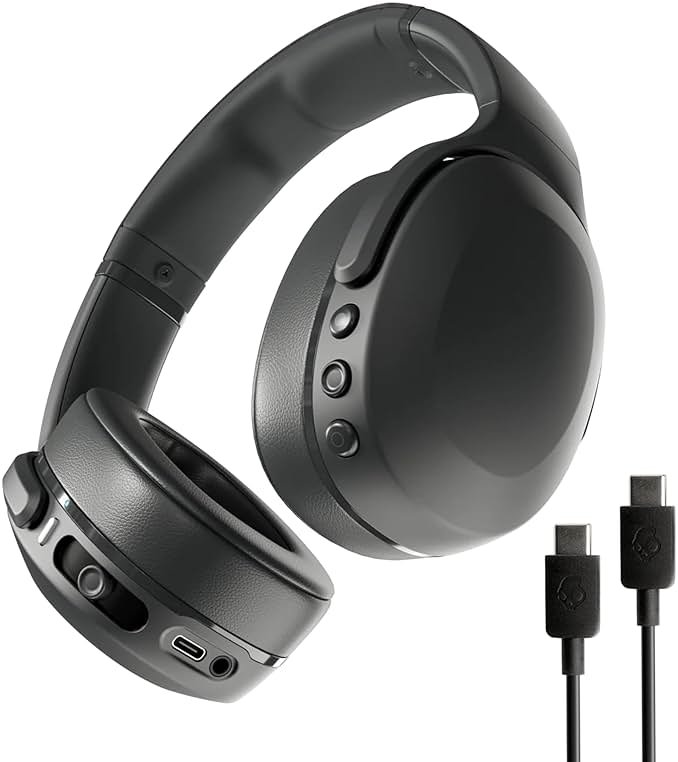 Skullcandy Crusher Evo Wireless Bluetooth Headphones with Extra USB-C Charging Cable, Multi-Sensory Bass, Noise Isolating Over-Ear Fit, 40 Hours Battery, Microphone for iPhone Android - True Black - Product Image