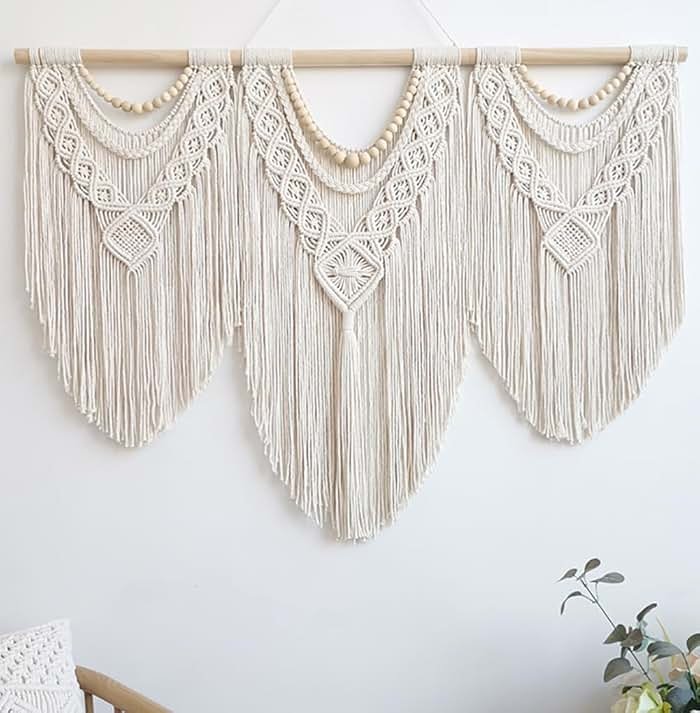Achart Macrame Wall Hanging Large- Boho Wall Decor- large wall art- Wall Decor Living Room- Macrame Tapestry Boho Decor for Bedroom (Wooden Bead) - Product Image