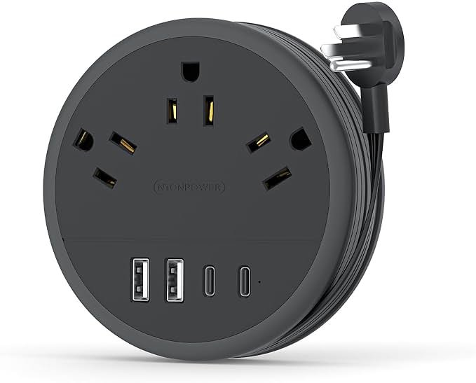 NTONPOWER Flat Plug Extension Cord, 2 USB C Travel Power Strip with 3 Outlets 4 USB Ports, 4ft Flat Extension Cord, Portable Power Strip Mountable for Travel Cruise Ship Essentials Home Black - Product Image