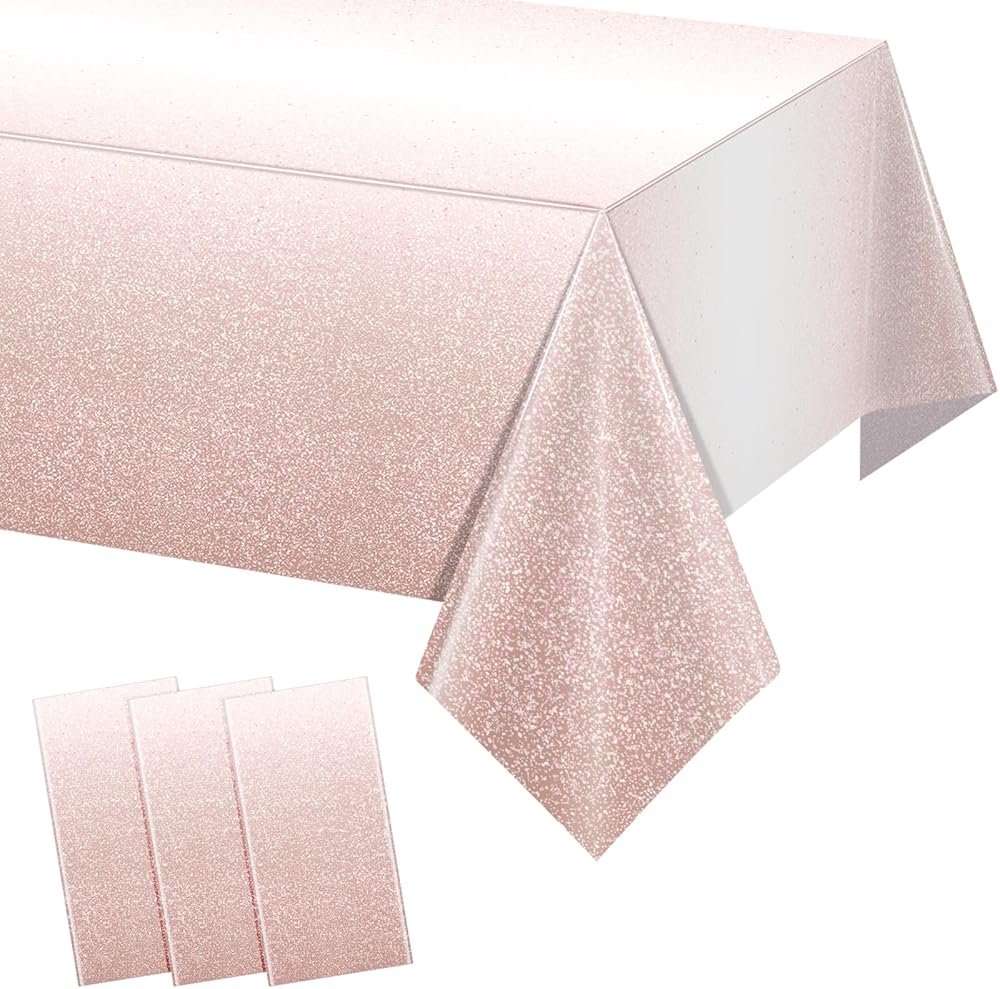 3 Pack Ombre Rose Gold Plastic Tablecloth for Parties, Gradient Pastel Rose Gold Disposable Tablecloths for Rectangle Tables, Light Pink Sprinkle Table Cover for Wedding Birthday Party, 54 x 108 Inch - Product Image