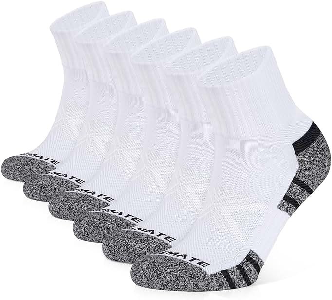 CLOSEMATE 6 Pack Mens Ankle Athletic Socks Cushioned Running Sports Cotton Quarter Socks - Product Image