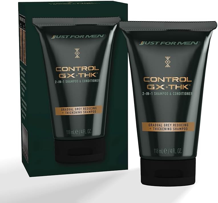 Just for Men Control GX + THK Thickening Shampoo and Conditioner with Grey Reduction, Shampoo for Thinning Hair with Alpha Keratin, Thickens Hair Up to 20%, Works with Every Hair Texture, 4 oz - Product Image