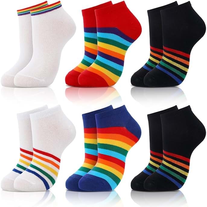 Bencailor 6 Pairs Rainbow Striped Crew Socks Novelty Lgbt Gay Pride Cotton Sock with Rainbow Pattern - Product Image