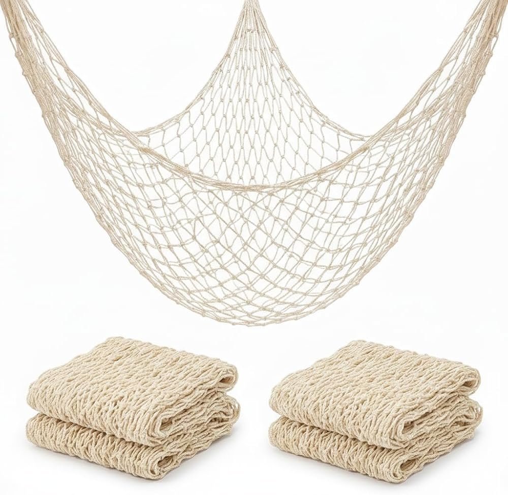 Sukh Fish Net Decorations for Party - 2PCS 39.37 * 78.74 in Fishing Net Decoration Netting for Wall Photo Hanging Nautical Fishnet Table Runner Decorative Ocean Theme Birthday Party Rope Nets - Product Image