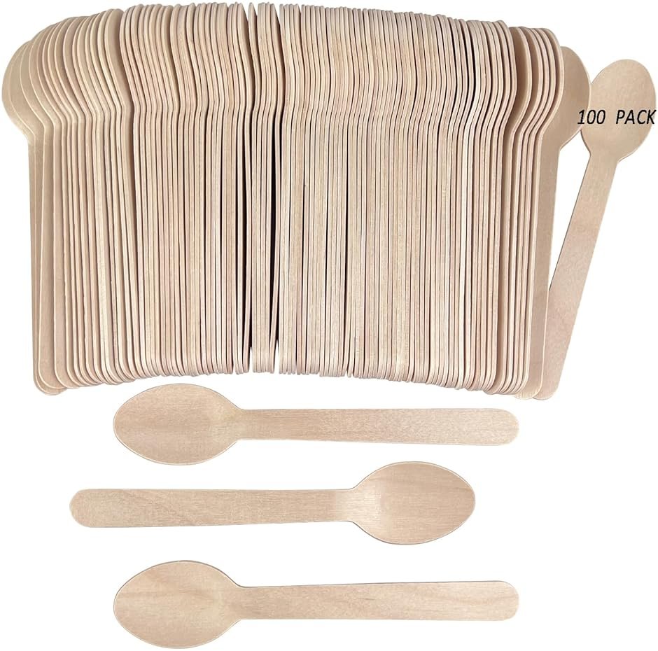 100PCS Wooden Spoons Disposable - 6.3 Inch Natural Bamboo Spoons, Compostable and Biodegradable, Ideal for Eating, Crafts, Weddings, Picnics, BBQs, Birthdays and Outdoor Events - Product Image