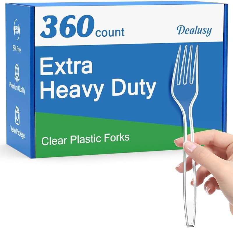 Dealusy 360 Count Extra Heavy Duty Clear Plastic Forks Disposable, BPA-Free, Heat Resistant, Solid and Durable Disposable Forks Bulk, Premium Plastic Forks heavy duty for Party Supply - Product Image