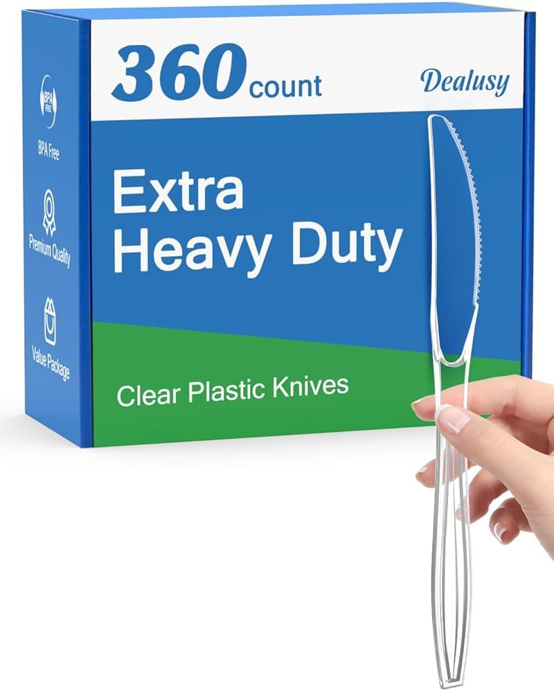 Dealusy 360 Count Extra Heavy Duty Clear Plastic Knives Disposable, BPA-Free, Heat Resistant, Solid and Durable Disposable Knives Bulk, Premium Plastic Knives heavy duty for Party Supply - Product Image