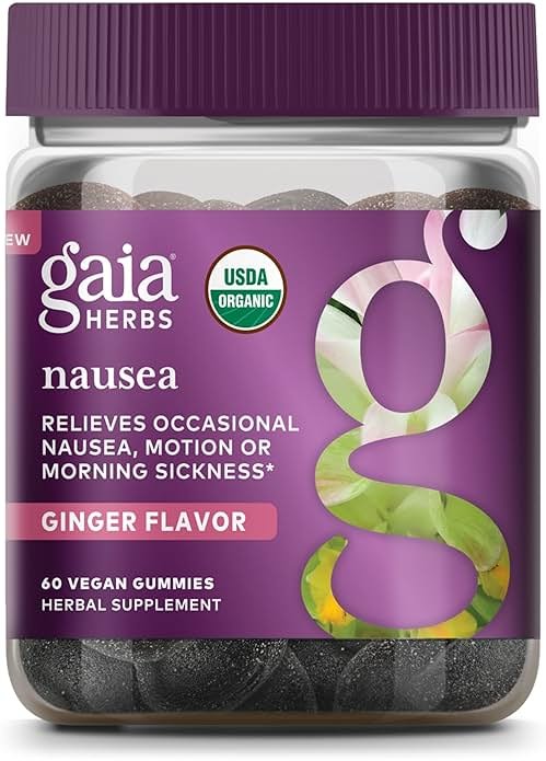 Gaia Herbs Nausea Gummies - Relieves Occasional Nausea* - with Ginger & Lemon - Ginger Flavor - 60 Vegan Gummies (30 Servings) - Product Image