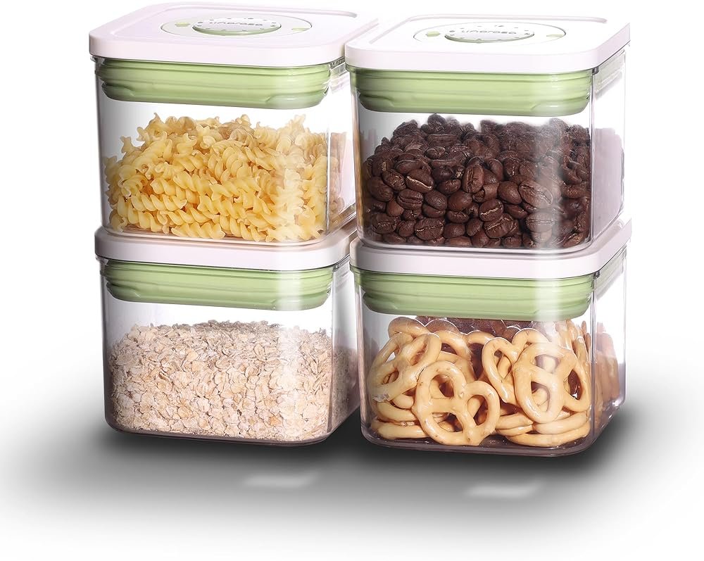 linoroso Pop Airtight Food Storage Containers with Time Recording Lids, BPA-Free Stackable Plastic Storage Containers Set of 4, Dry Cereal Container Set for Pantry Countertop Fridge Organization - Product Image
