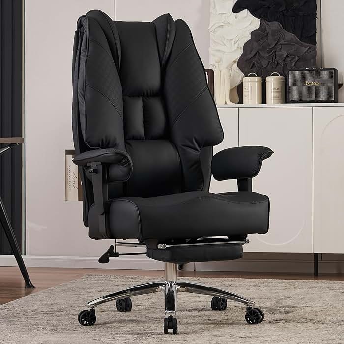EXCEBET Big and Tall Office Chair 400lbs Wide Seat, Leather High Back Executive Office Chair with Foot Rest, Ergonomic Chairs Lumbar Support for Lower Back Pain Relief (Black) - Product Image