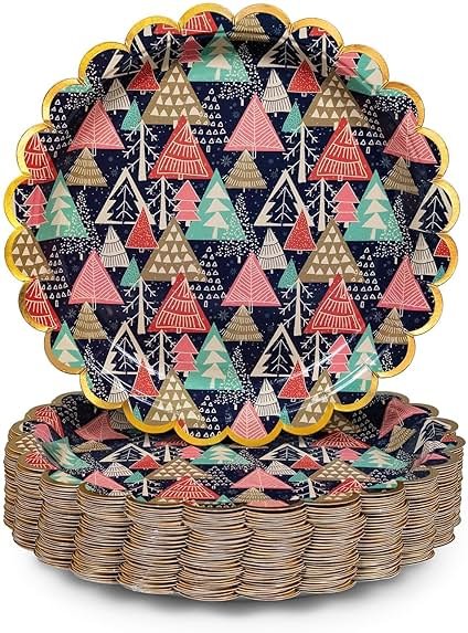 Confettiville Christmas Paper Plates, 50-Count Disposable Christmas Dinner Plates, Scalloped Gold, Party Supplies - Product Image