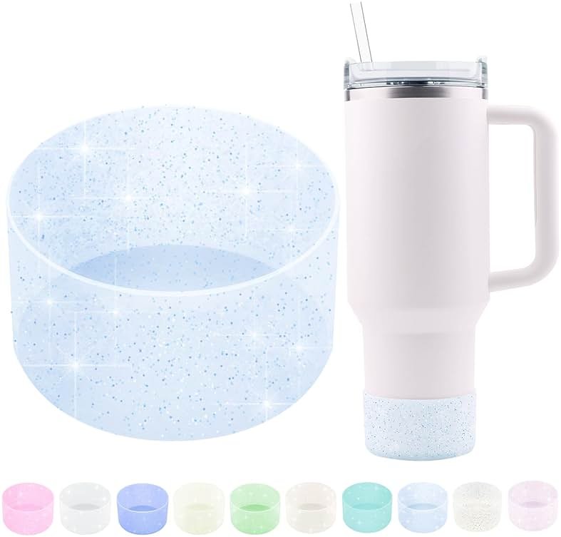 WORBSS Glitter Silicone Boot Sleeve for Stanley Cup H2.0 Tumbler 20 30 40oz & Hydro Flask 18-24oz with 2.85-3.0 inch Protective Anti-Slip Bottom Cover Bumper Accessories for Water Sport Bottles - Product Image