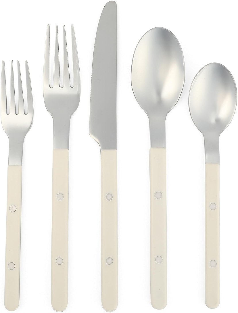 Sur La Table Kitchen Essentials 20 Piece Flatware Silverware Set - Stainless Steel Utensils - Forks, Spoons, Knives - Linen - Product Image