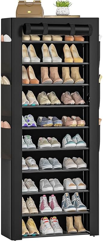 OYREL Large Shoe Rack, Black, 6 Side Pockets, 23.6" Wide x 11.4" Deep x 68.9" Tall, 36-41 Pairs of Shoes - Product Image