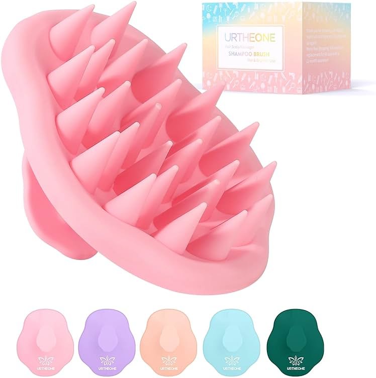 URTHEONE Scalp Massager Shampoo Brush for Hair Growth,Soft Silicone Scalp Scrubber Shower Brush for Women Men Kids Stress Relax&Scalp Exfoliator,Scalp Scrubber for Dandruff Removal (Pink) - Product Image